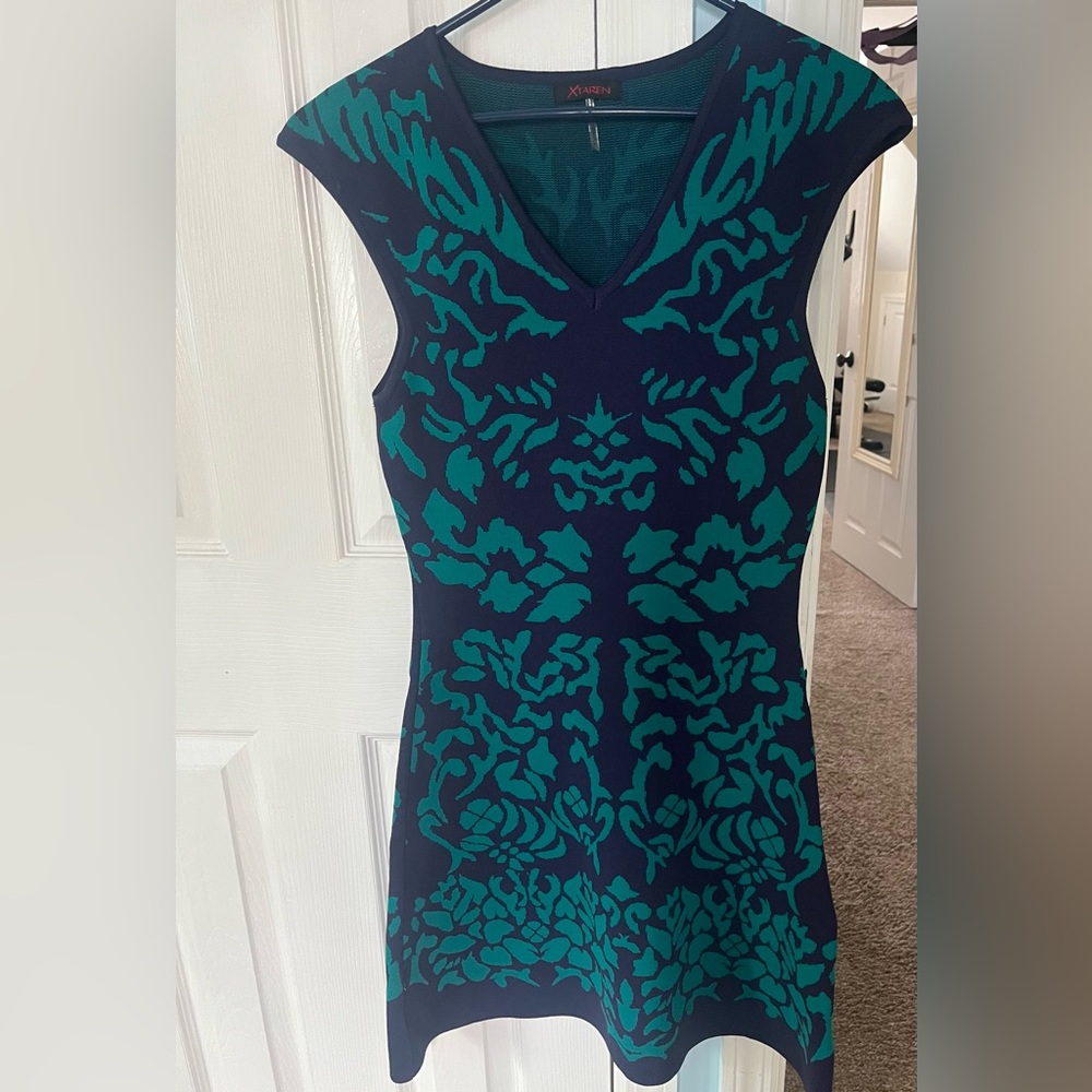 Navy blue & green sweater dress